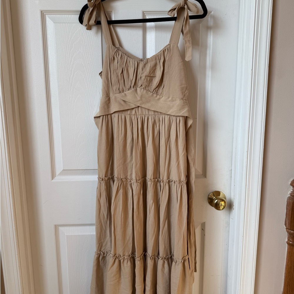 Trixxi Tan Ruched Tiered Sundress